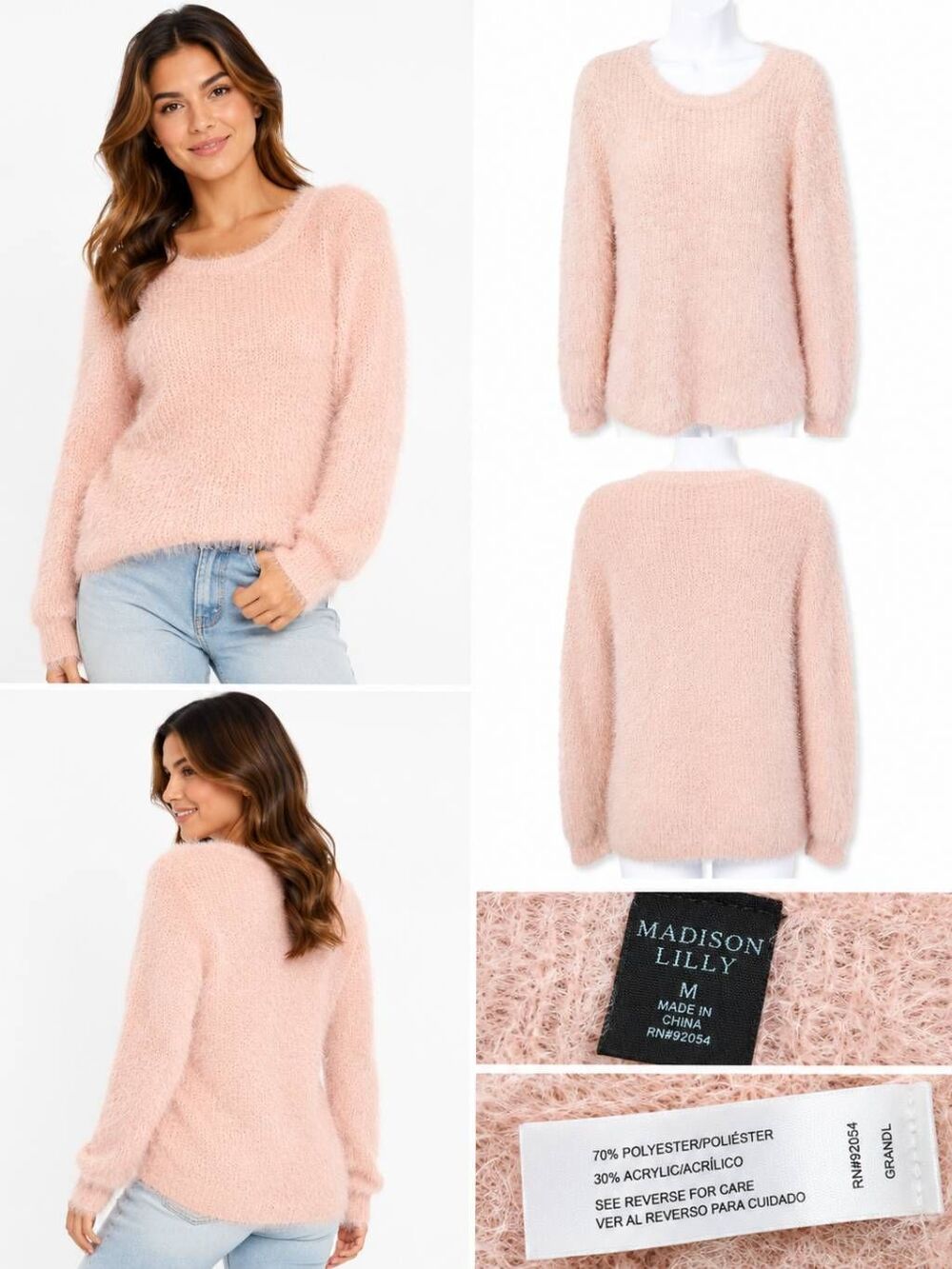 Madison Lilly Women’s Fuzzy Pink Eyelash Sweater, M